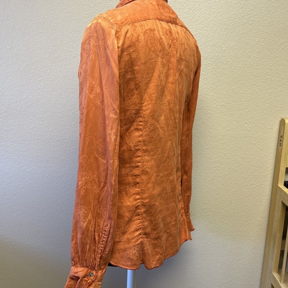 Ryan Michael Small Western Silk Cotton Orange Long Sleeve Ruffle Blouse Top - Picture 5 of 13